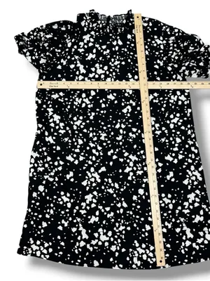 Who What Wear Linen Puff Sleeve Spotted Mini Shift Dress Black White Large thumbnail 12
