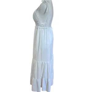 Crochet Midi Baby Doll Halter Dress Y2K Fairy White Shein Textured Tiered SZ SM thumbnail 10