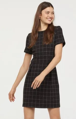 H&M Black Grid Textured Dress thumbnail 1