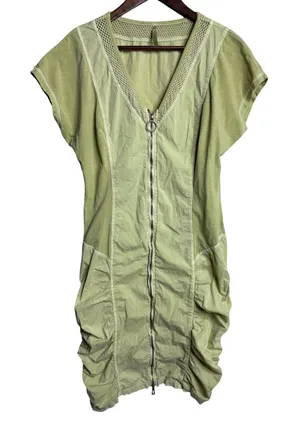XCVI Imogen Dress Green Cotton Zip Front Ruched Knee Length size L Boho thumbnail 1