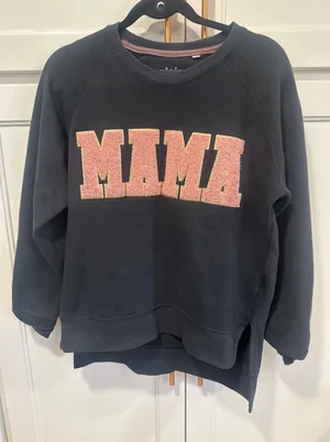 Texas True Threads Mama Sweatshirt Black Pink Chenille Patch Thumbhole Small thumbnail 1