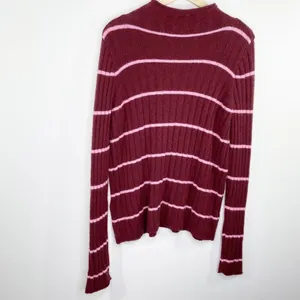 Madewell Evercrest Turtleneck Sweater 1X Burgundy Pink Stripe Ribbed Cozy‎ Plus thumbnail 3