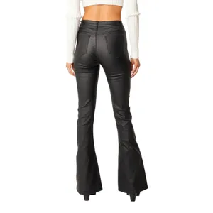 Edikted Luna Black Faux Leather Flare Pants High Rise‎ Stretch Vegan Leather M thumbnail 2