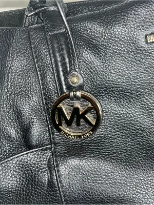 MICHAEL Michael Kors Black Pebbled Leather Shoulder Tote with Gold Logo thumbnail 3