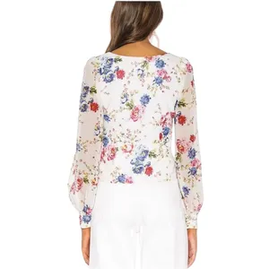 LPA CORA FLORAL LONG puff SLEEVE SQUARE NECK CROPPED BLOUSE TOP M thumbnail 3