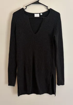 Anthropologie Ett Twa Sweater Ribbed XS Gray Charcoal Pullover Long Sleeve thumbnail 1