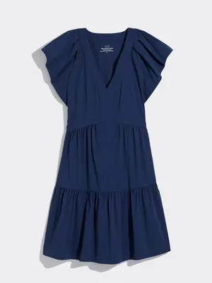 Vineyard Vines Performance Navy Blue Sophie Harbor Flutter Sleeve Tiered Dress thumbnail 4