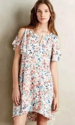 Anthropologie Maeve EUC Women's Watercolor Polka Dot Flutter Sleeve Dress XL thumbnail 1