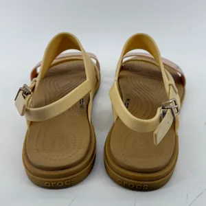 Crocs Tulum Strappy Sandal‎ Pink Clay Cream Tan Women 8 Shimmer Buckle Ankle thumbnail 4