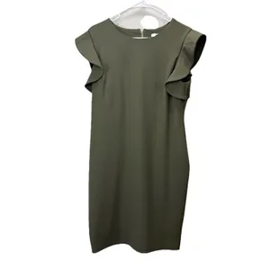 Calvin‎ Klein Army Green Ruffle Stretch Crepe Sheath Dress Size 14 thumbnail 3