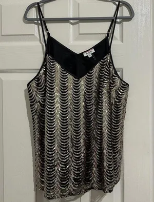 Andree By Unit Gold Sequin Black Sleeveless Tank For Party Sz 1X NWT $51 thumbnail 1