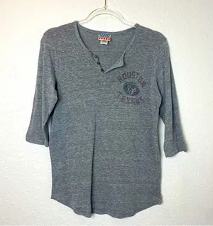 JUNK FOOD Vintage Feel Houston Texans Gray Henley Shirt Size L thumbnail 1