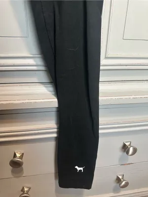 Vintage Black PINK Fold-Over Waistband Leggings - Black & Burgundy thumbnail 3