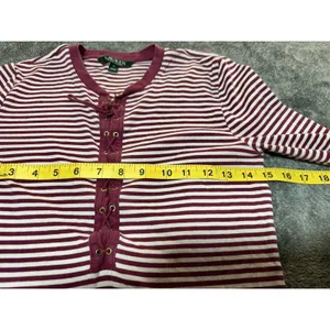 LAUREN Ralph Lauren Lace-Up Corset Henley Red & White Striped Long Sleeve M thumbnail 3