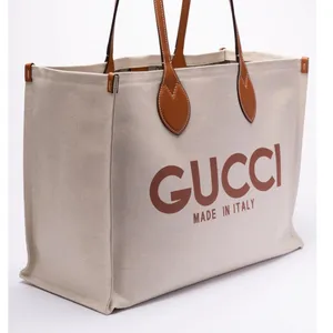 GUCCI logo printed large canvas shopper tote shoulder bag thumbnail 4