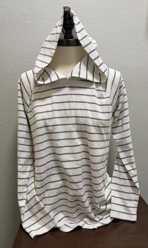 Y2K MAX & MIA Women Striped Waffle Knit Hoodie Cream M thumbnail 1