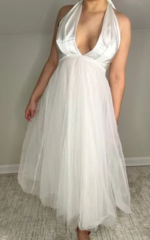 Saints + Secrets NWT White Bridal HalterA-Line Silk Dress thumbnail 1