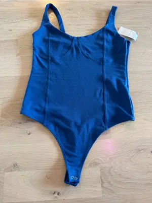 Abercrombie & Fitch corset style sleeveless bodysuit blue size large NWT thumbnail 1