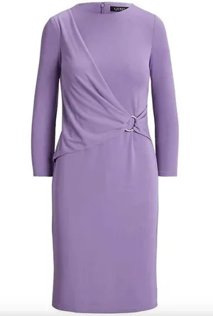 Lauren Ralph Lauren Jersey 3/4 Sleeve Dress Draped Knee Length Purple US 6 NWT thumbnail 1
