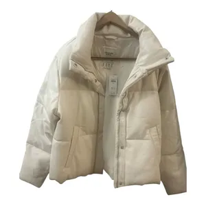 Abercrombie & Fitch Women's Large Cream Vegan Leather Mini Puffer‎ Jacket thumbnail 3