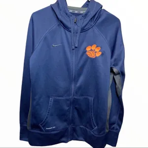 Nike Clemson Hoodie Tigers Bengals Full Zip Sweatshirt Therma Fit Pockets Blue L thumbnail 2