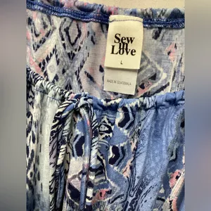 Sew in Love boho peasant blouse multi blue and pink geometric print. Size Large thumbnail 8