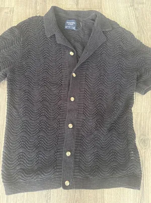 Abercrombie & Fitch Navy Chevron Pointelle Knit Button Up Sweater Polo M thumbnail 1