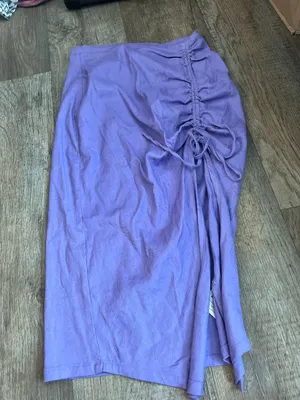 By Anthropologie Ruched Side-Slit‎ Linen Midi Skirt thumbnail 6