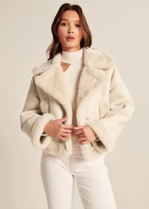 Abercrombie Oversized Short Sherpa-lined Vegan Leather Coat thumbnail 1