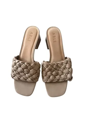ABLE Beige Braided Leather Heels Sandals Size 9.5 Tan thumbnail 4