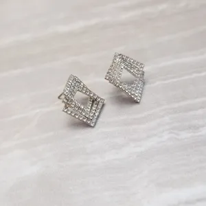 Vintage Stud Earrings Geometric Clear Gem Silver Tone - Fair Condition thumbnail 3