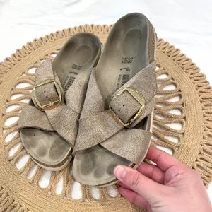 Birkenstock Metallic Rose Gold Siena Big Buckle Cross Strap Sandal EU 38 Coastal thumbnail 2