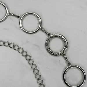 Rhinestone Open Hoop Circle Silver Tone Chain Link Belt One Size (OS) ✨ thumbnail 4