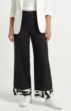 925 Attire Black Wide Leg Trousers Geometric Graphic Hem Pants Womens Medium thumbnail 1