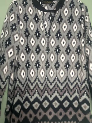 Bob Mackie Wearable Art M Aztec Geometric Tunic Top Quarter Zip Boho Statement thumbnail 1