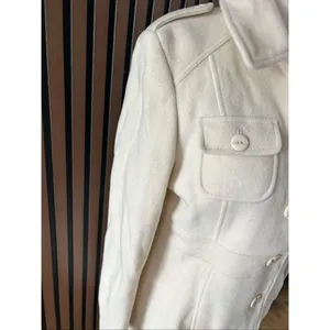Kenneth Cole reaction cream colored military style wool coat size 6 pea coat thumbnail 3