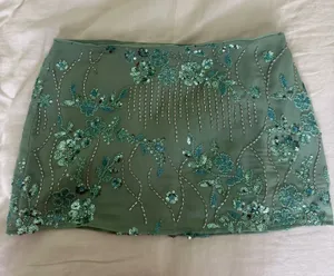 pepper mayo teal embroidered mini skirt thumbnail 1