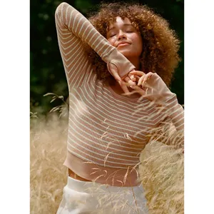 Offline by Aerie Striped Waffle Cropped Tee Long Sleeve Casual Minimalist Small thumbnail 2
