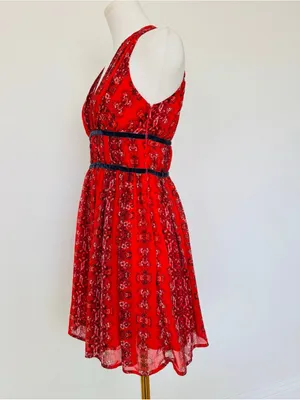 Abercrombie & Fitch Red Paisley Boho Mini Dress with Velvet Trim size medium thumbnail 3