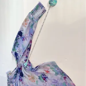 Torrid Watercolor Floral Georgette Smocked Neck Cold Shoulder‎ Blouse 1X thumbnail 8