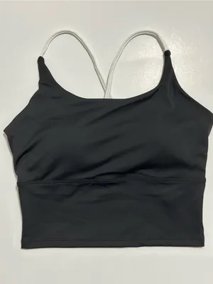 Women's Black Cropped Tank Bralette with White Straps thumbnail 1