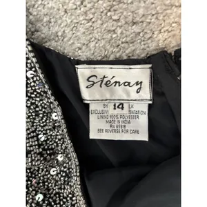 NWT Vintage Stenay Beaded Maxi Dress 14 Black Silver Sequin Silk Evening Gown thumbnail 6