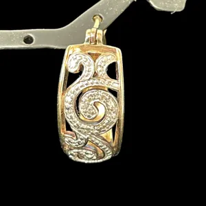 Sterling Silver .925 Gold Plated Swirl Cuff Wide Hoop Dangle Pair Earrings thumbnail 3