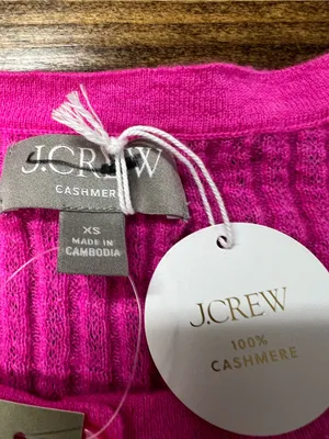 J. Crew Featherweight cashmere pointelle cardigan in Neon Pinks Size XS NWT thumbnail 7