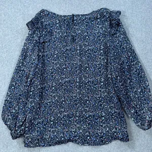 W5 Blue Floral Ruffle Shoulder Sheer Blouse Women's Medium 3/4 Sleeve Silver thumbnail 9