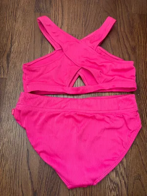Abercrombie & Fitch Swim | Abercrombie Kids Girls Pink Ribbed Bikini Set 2 Piece Cross Neck Cutout thumbnail 2