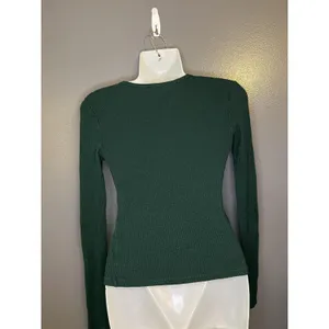 American Eagle Waffle Knit Shirt Womens Small Green Scoop Neck Long Sleeve Top thumbnail 4