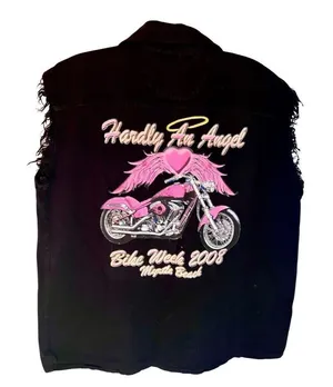 Hardly An Angel 2008 Myrtle Beach Bike Week Womens B/D Sleeveless Shirt Medium thumbnail 1