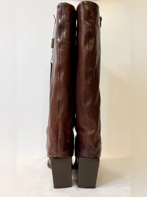 NWT Emauele Crasto Leather Fold Over High Shaft Boots in Brown Size 39 thumbnail 6