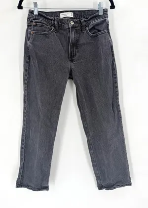 Abercrombie & Fitch The Baggy Low Rise Jeans Women's Size 25‎ Dark Gray Grunge thumbnail 1